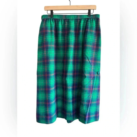 Vintage Pendleton Wool Plaid Red Green Navy Skirt Size 16 - Picture 2 of 12